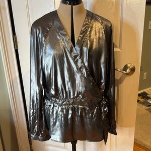 Chic Metallic Wrap Top